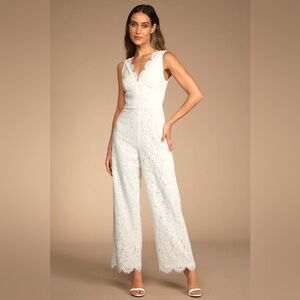 Lulu's Ivory Lace Jumpsuit size X-Large